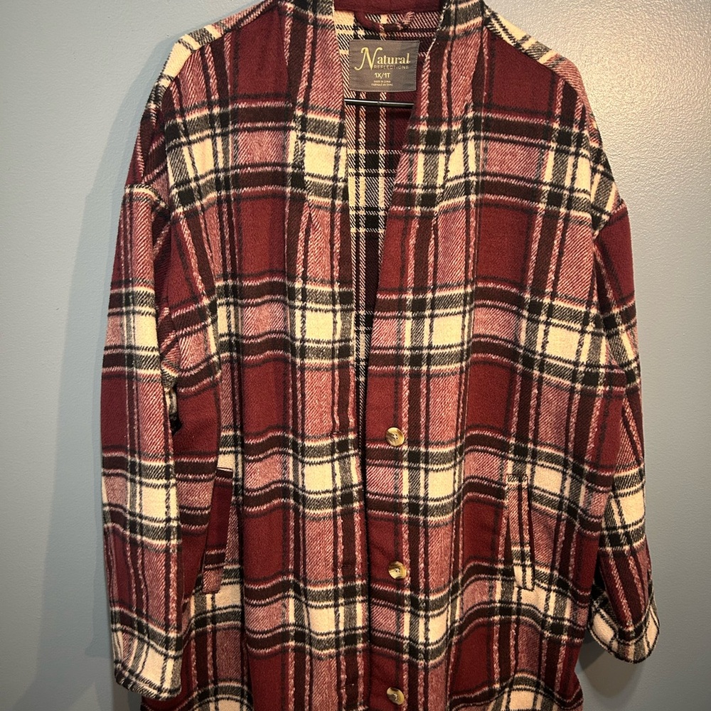 Natural Reflections Maroon and Black Plaid Jacket